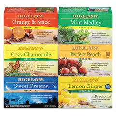 Bigelow Mint Medley tea bag with refreshing aroma for an afternoon lift.