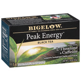 Bigelow Peak Energy tea bags in a six-pack box for easy pantry storage.