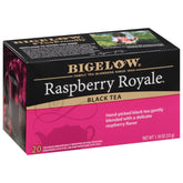 Bigelow Raspberry Royale tea bags ready to steep with fruity aroma.