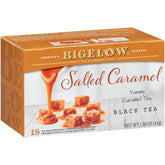 Bigelow Salted Caramel Black Tea box showcasing festive caffeine for holidays