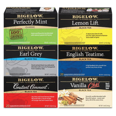 Bigelow caffeinated black tea variety pack with 120 foil-wrapped bags.