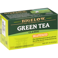 Bigelow Tea Classic Decaf Green Tea bags ready to brew hot or iced.