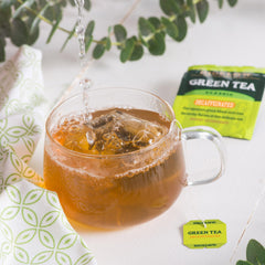 Bigelow Decaf Green Tea box showcasing foil-wrapped bags for freshness.