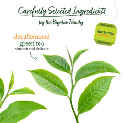 Cup of Bigelow Decaf Green Tea poured hot, highlighting delicate flavor.