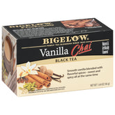 Bigelow Vanilla Chai Black Tea Bags box ready for brewing.