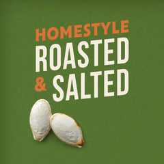 BIGS pumpkin seeds oven-roast visual emphasizes crisp texture and rich homestyle flavor.