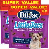 Bil-Jac Little Jacs bag open showing fresh training treats for small dogs.