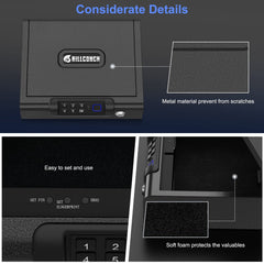 Billconch gun safe features rugged metal shell for security.