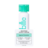 Billie Whipped Shave Cream bottle promotes smoother skin with ingrown-prevention formula
