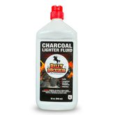 Billy Buckskin Charcoal Lighter Fluid bottle pour for quick, clean ignition in outdoor cooking.