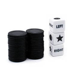 Bilywey Left Right Center dice game set chips for balanced wagers and party fun.
