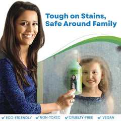 Bio-Clean shower door clean demonstrates streak-free shine and ease.