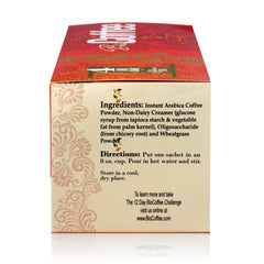 Bio Coffee wheatgrass sachet highlighting plant-based nutrition.