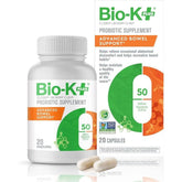 Bio-K Plus advanced bowel support bottle shown for convenient daily probiotic use supporting digestive balance.