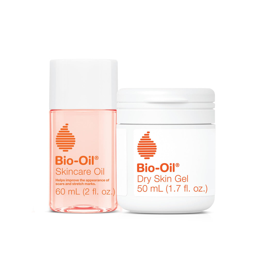 Bio-Oil Travel Bundle oil bottle highlights a compact solution for scars and dry skin.