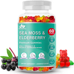 BIO VITALICA Sea Moss Gummies Elderberry bottle showing vibrant gummies for immune support