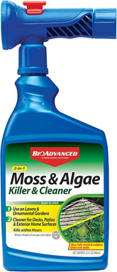 BioAdvanced 2-in-1 Moss and Algae Killer bottle ready for lawn and roof treatment