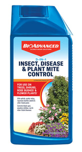 BioAdvanced 3-in-1 bottle being poured to protect outdoor plants.