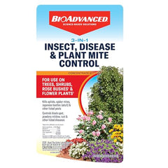 BioAdvanced 3-in-1 spray on leaves protects flowering plants.