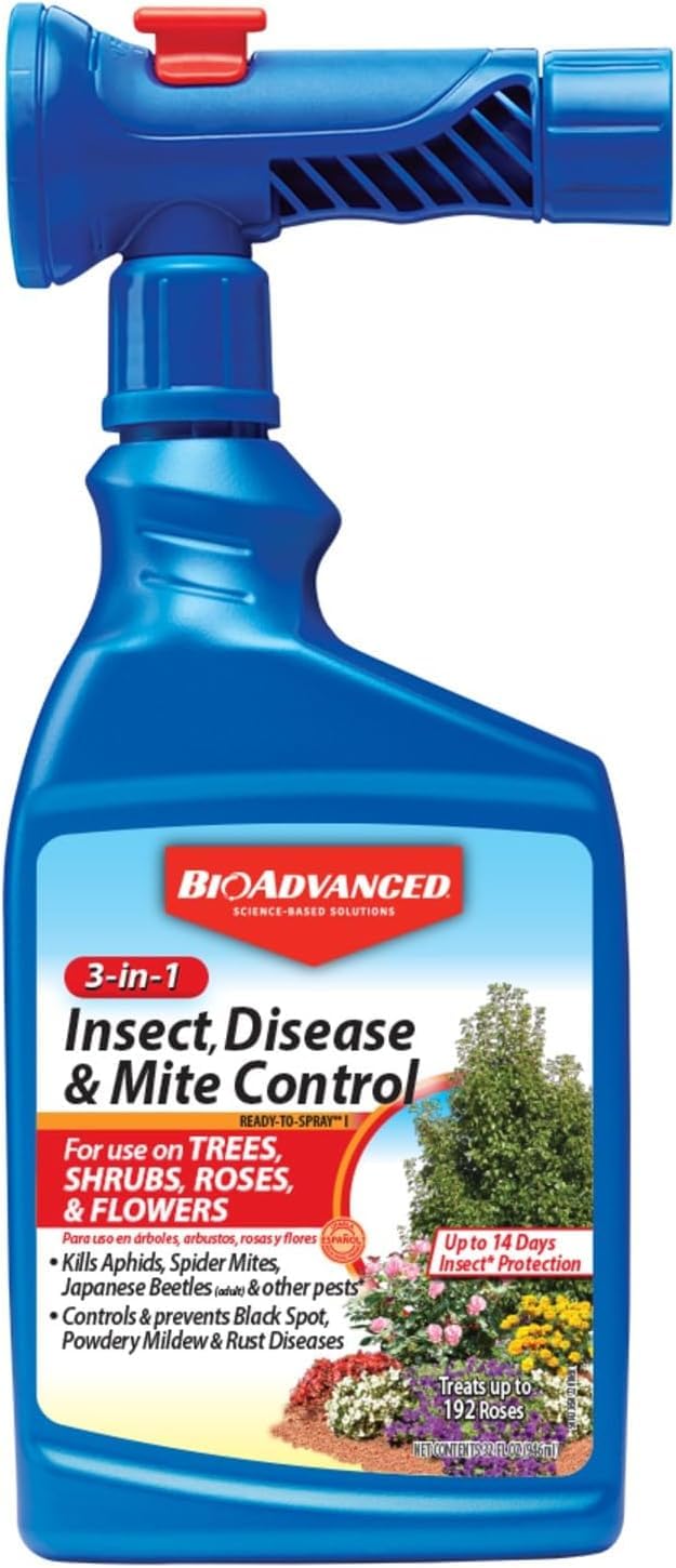 BioAdvanced 3-in-1 ready-to-spray bottle protects outdoor plants.