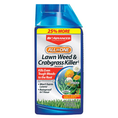 BioAdvanced All-In-One bottle pour enables easy targeted lawn weed treatment.