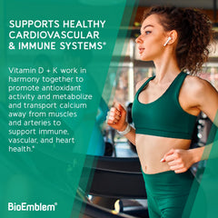 BioEmblem vitamin d3 k2 capsules closeup highlighting texture and dosage relevance.