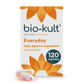 Bio-Kult Everyday probiotic bottle front supports daily gut balance and convenience.