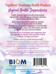 Biom Vaginal Probiotic Suppository packaging shows fragrance-free, paraben-free formulation for sensitive users.