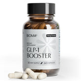 BIOMA GLP-1 Booster bottle front shows a clean design for daily appetite support