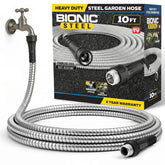 BIONIC STEEL short 10 ft hose extension attached to a reel for convenient watering.