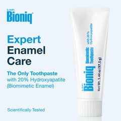 Bioniq Classic enamel-care graphic highlights 20% BioHAP for daily brushing.