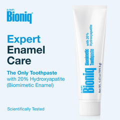 Close-up of Bioniq Classic tube showing fluoride-free formula.