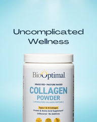 BioOptimal Collagen Peptides Powder unflavored pour into glass or bottle