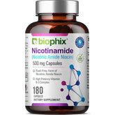 Biophix B-3 Nicotinamide bottle front showcases flush-free formula for skin health