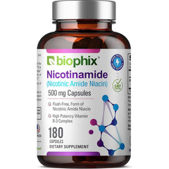 Biophix B-3 Nicotinamide bottle front showcases flush-free formula for skin health