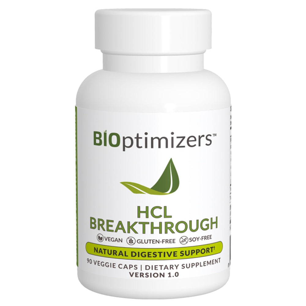 BIOptimizers HCL Breakthrough bottle front supports digestion and protein breakdown.