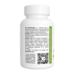 BIOptimizers HCL Breakthrough label closeup highlights plant-based formula and no pepsin.