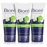 Biore Pore Unclogging Scrub bottle closeup highlighting oil-free formula for clearer pores