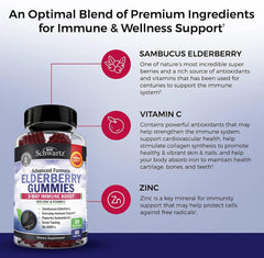 BioSchwartz Elderberry Gummies packaging-box showcases vegan, non-GMO formula for conscious shoppers.