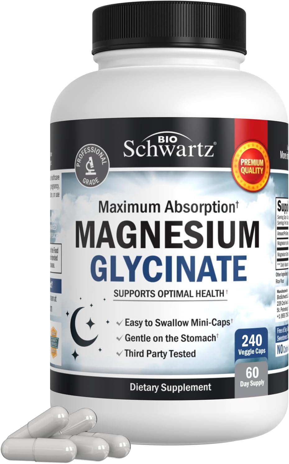 BioSchwartz Magnesium Glycinate bottle highlighting 500mg potency for daily support.