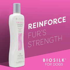 BioSilk for Dogs shampoo being applied for gentle cleansing.