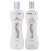 BioSilk Silk Therapy Shampoo bottle radiates shine with silk-infused cleansing for all hair types.