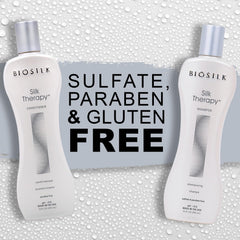 BioSilk Silk Therapy Shampoo lather close-up shows creamy texture for gentle cleansing.