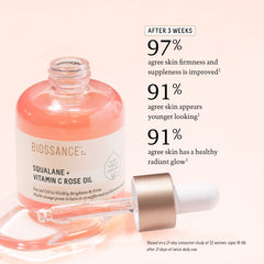 BIOSSANCE Damascus rose aroma bottle adds spa-like sensory experience.