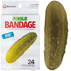 BioSwiss pickle shaped bandage pack for protected minor wounds with a playful design.
