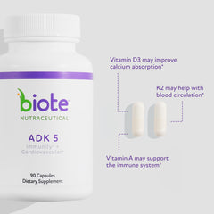 Biote ADK 5 bottle close-up showcasing capsules for immune support