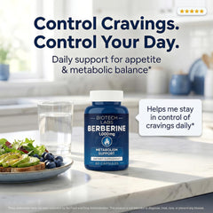 Biotech Labs Berberine 1000mg capsules closeup showing capsule texture and potency.