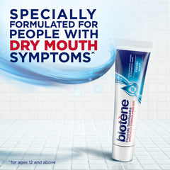 Biotène fresh mint toothpaste tube showcases mint flavor and non-irritating formula for sensitive mouths.