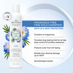 Biotera Styling Fragrance-Free Firm Hold Hair Spray nozzle delivers even coverage.
