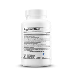 Biotics Research Dysbiocide bottle beside glass for easy intake